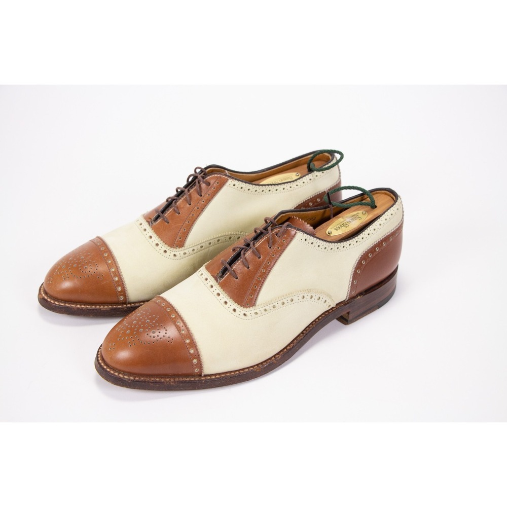 VTG Alden Mens 8 B/D Brown Cream Spectator Saddle Oxford Cap Toe Brogue‎ Shoes